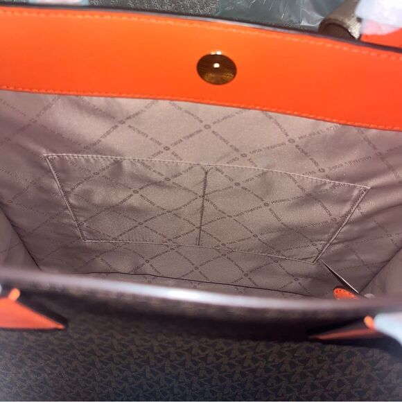 Michael Kors Brown with Orange Trim Kenly Large Logo Tote Bag New with Tags - Picture 4 of 5